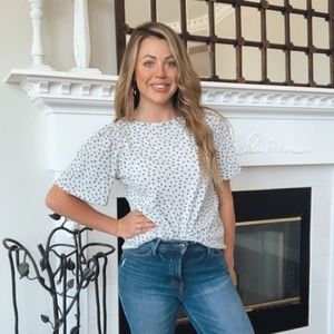 LOFT Grey Polka Dot Short Sleeve Tee